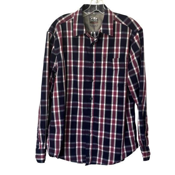 Pacific Outfitters Mens M Active Stretch LS Blue Plaid Button Up Shirt Casual - Picture 1 of 6